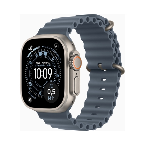 Apple-Watch-Ultra-3-natur-mit-Ocean-Armband-maritimblau-OneThing_Gr Apple Watch Ultra 3 (Series 11 2025) Gps +Cellular 49mm Natural Titanium Case με Ocean Band Anchor Blue EU - Image 1