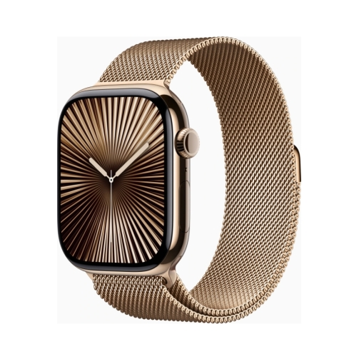 Apple-Watch-Series-10-GPS-Cellular-46mm-Titan-gold-mit-Milanaise-OneThing_Gr Apple Watch (Series 10 2024) Gps +Cellular 46mm Titanium Gold Case με Sport Loop M/L Gold Milanese EU - Image 1